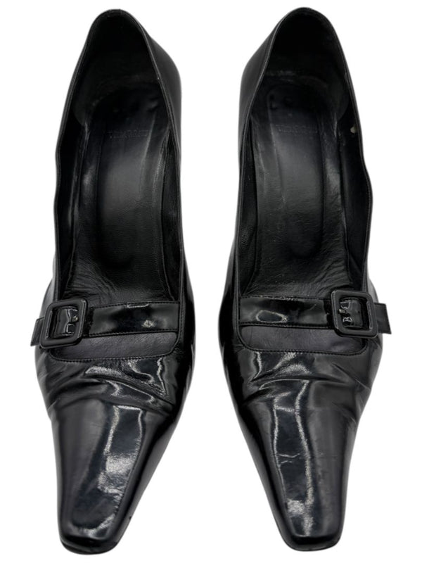 Vera Wang Black Patent Leather Buckle Heels – Size 10