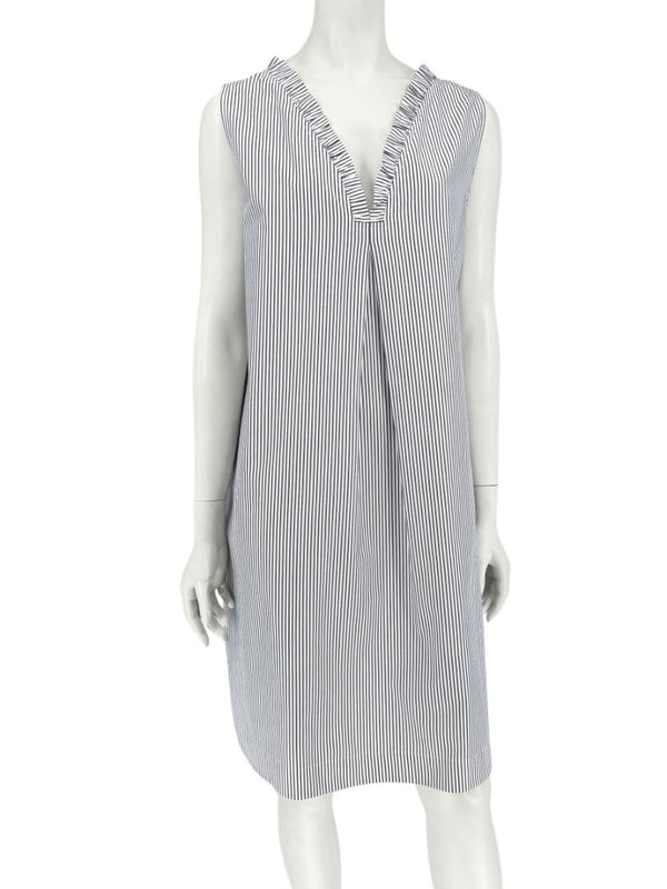 Lafayette 148 New York Navy & White Striped Sleeveless Shift Dress with Pockets – Size XL