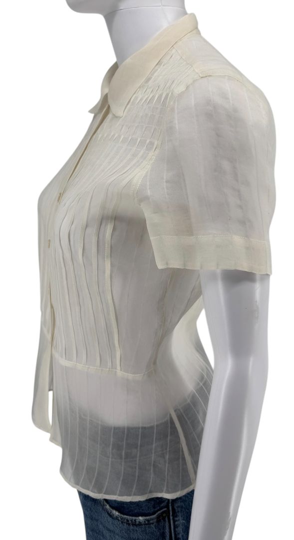 Giorgio Armani Sheer Silk-Blend Pleated Blouse – Size 38 – Made in Italy
