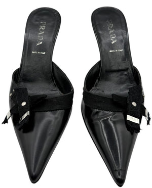 Prada Y2K Ribbon Kitten Heel Mules - Size 37
