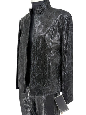 Adler Collection Black & Grey Faux Snake Embossed Leather Pantsuit – New with Tags