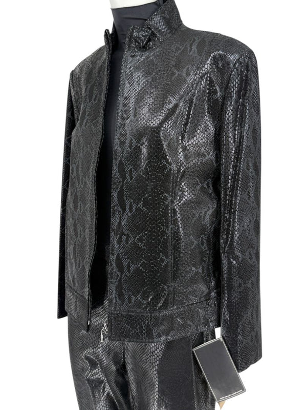 Adler Collection Black & Grey Faux Snake Embossed Leather Pantsuit – New with Tags