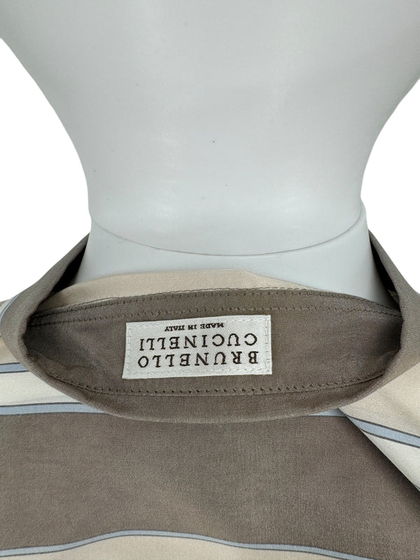 Brunello Cucinelli Italian Silk Striped Shirt with Monili Trim – Size M