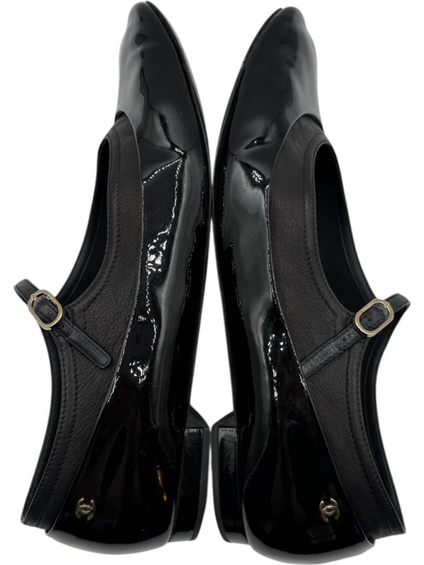 Chanel Patent Leather & Lambskin Mary Jane Ballet Flats – Size 41.5