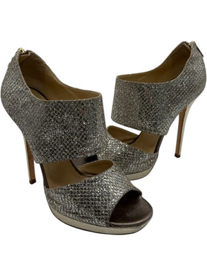 Jimmy Choo Glitter-Covered Gold Platform Heels – Size 39