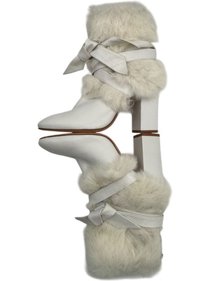Alexandre Birman White Leather & Fur Ankle Booties – Size 39