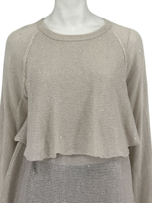 Brunello Cucinelli Beige Layered Linen & Silk Sequin Sweater – Size XL