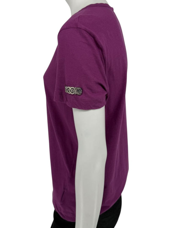 Chanel Purple Cotton T-Shirt with Beaded CC Logo – Spring 2009 Collection – Size FR 44 (US 10/12)