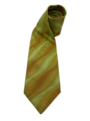 Barneys New York Silk Necktie in Olive & Copper Wave Pattern – Excellent Pre-Owned Condition