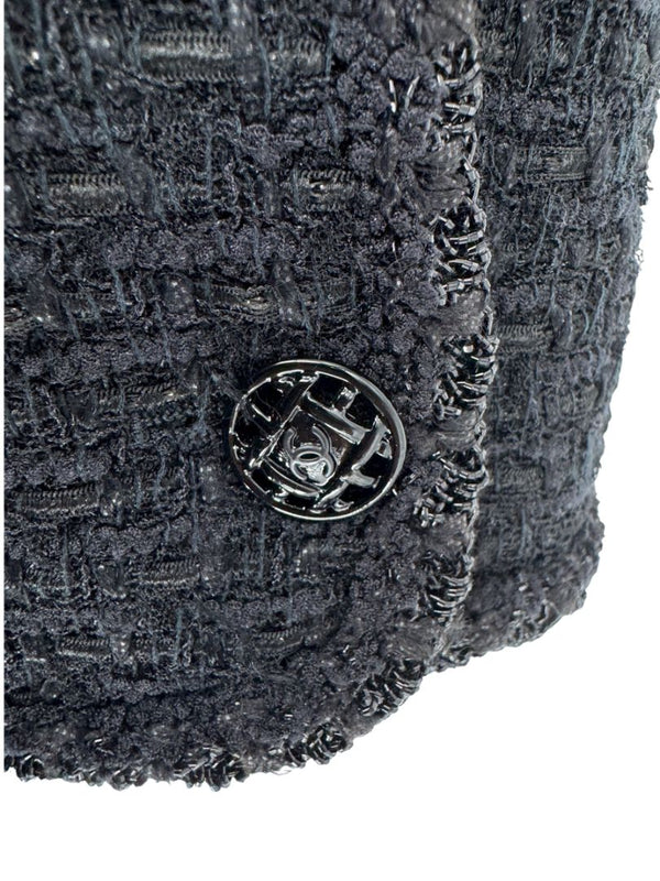 Chanel Women’s Black Textured Tweed Military-Inspired Jacket – Size 44