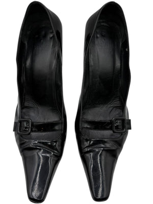 Vera Wang Black Patent Leather Buckle Heels – Size 10