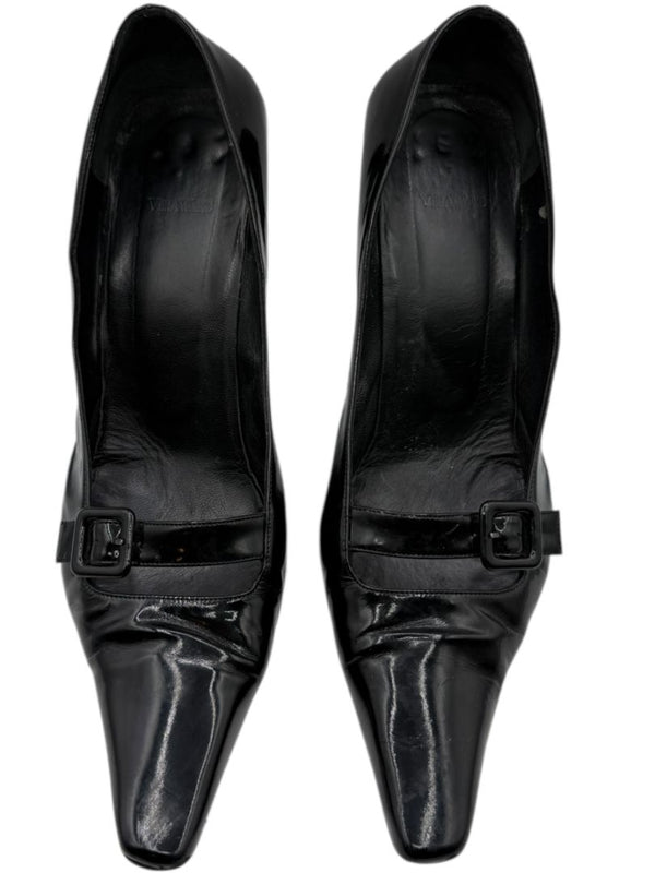 Vera Wang Black Patent Leather Buckle Heels – Size 10