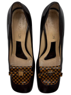 Louis Vuitton Brown Patent Leather Damier Accent Pumps Size 36.5