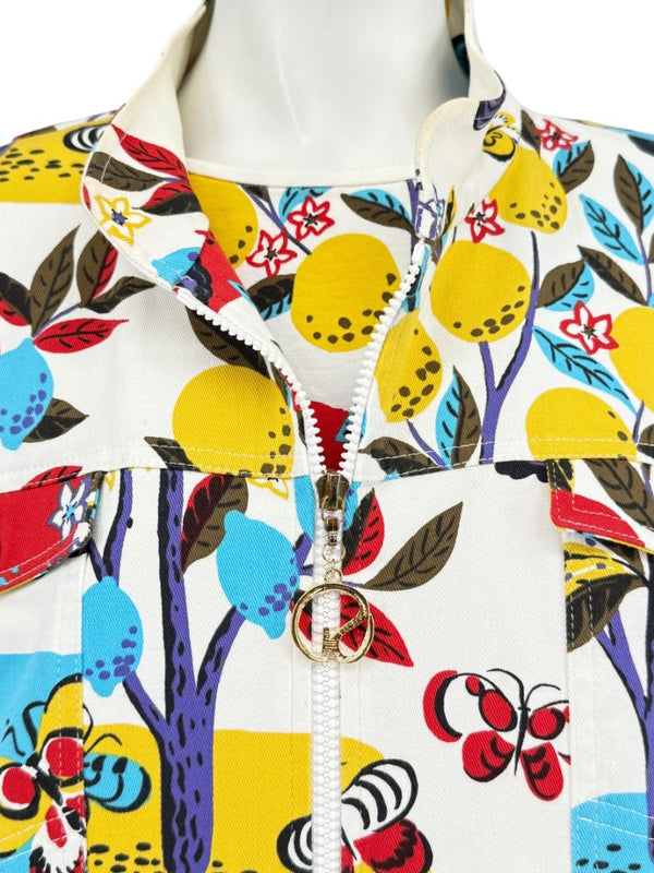 St. John Sport by Marie Gray Fruit & Butterfly Print T-Shirt &amp; Denim-Style Jacket Set – Size XL