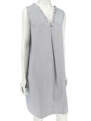 Lafayette 148 New York Navy & White Striped Sleeveless Shift Dress with Pockets – Size XL