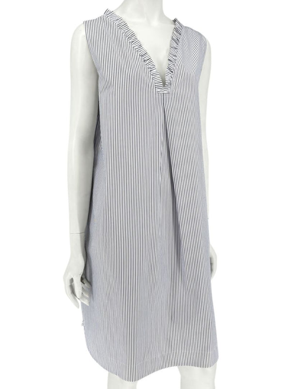 Lafayette 148 New York Navy & White Striped Sleeveless Shift Dress with Pockets – Size XL