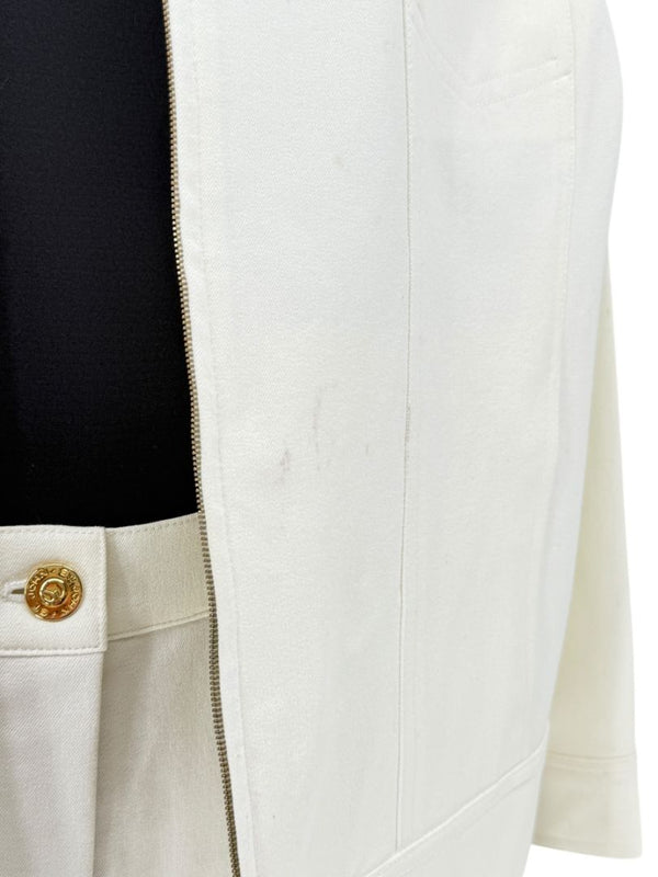 Escada White Stretch Denim Two-Piece Jacket & Pant Suit – Jacket Size XL / Pants Size 16