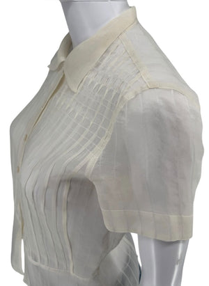 Giorgio Armani Sheer Silk-Blend Pleated Blouse – Size 38 – Made in Italy