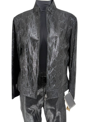 Adler Collection Black & Grey Faux Snake Embossed Leather Pantsuit – New with Tags