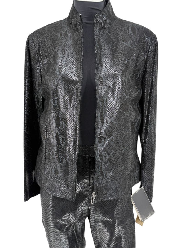 Adler Collection Black & Grey Faux Snake Embossed Leather Pantsuit – New with Tags