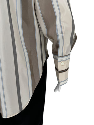 Brunello Cucinelli Italian Silk Striped Shirt with Monili Trim – Size M