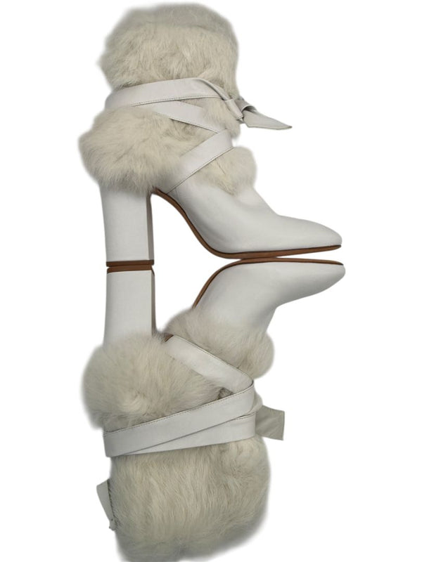 Alexandre Birman White Leather & Fur Ankle Booties – Size 39