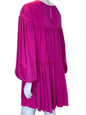 Adam Lippes Fuchsia Balloon-Sleeve Tiered Mini Dress – Size XS