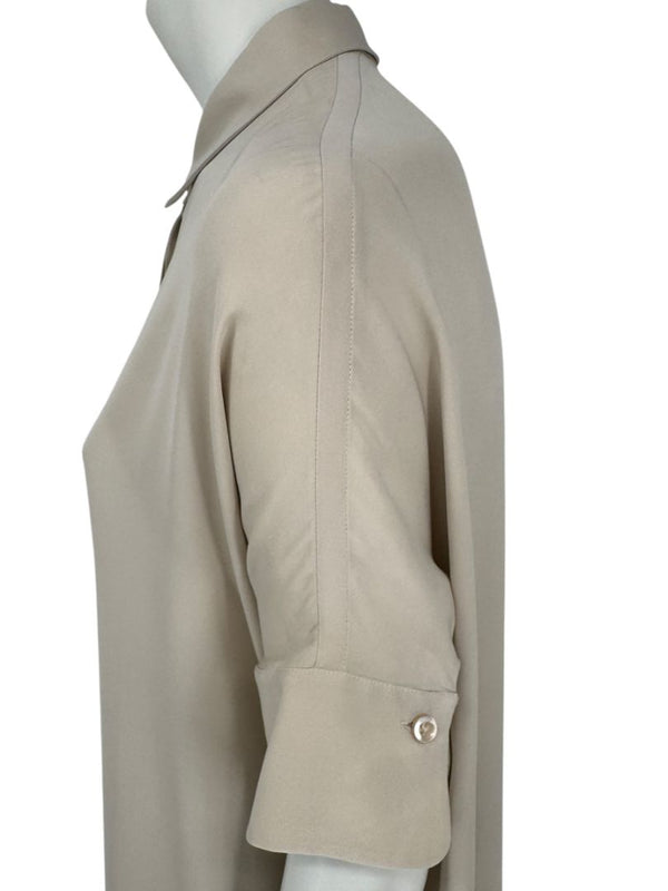 Loro Piana Taupe Silk Short-Sleeve Blouse – Large