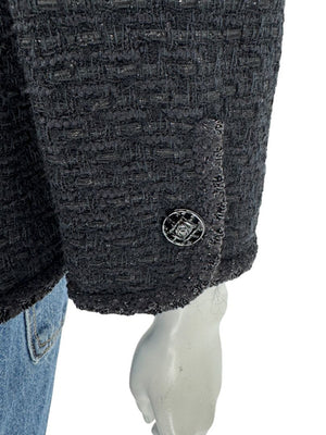 Chanel Women’s Black Textured Tweed Military-Inspired Jacket – Size 44