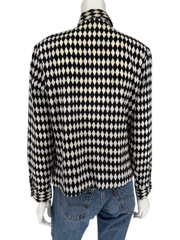 Cygnet Black & Ivory Harlequin Print Button-Up Blouse – Size 13