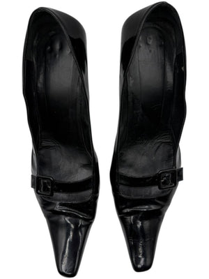 Vera Wang Black Patent Leather Buckle Heels – Size 10
