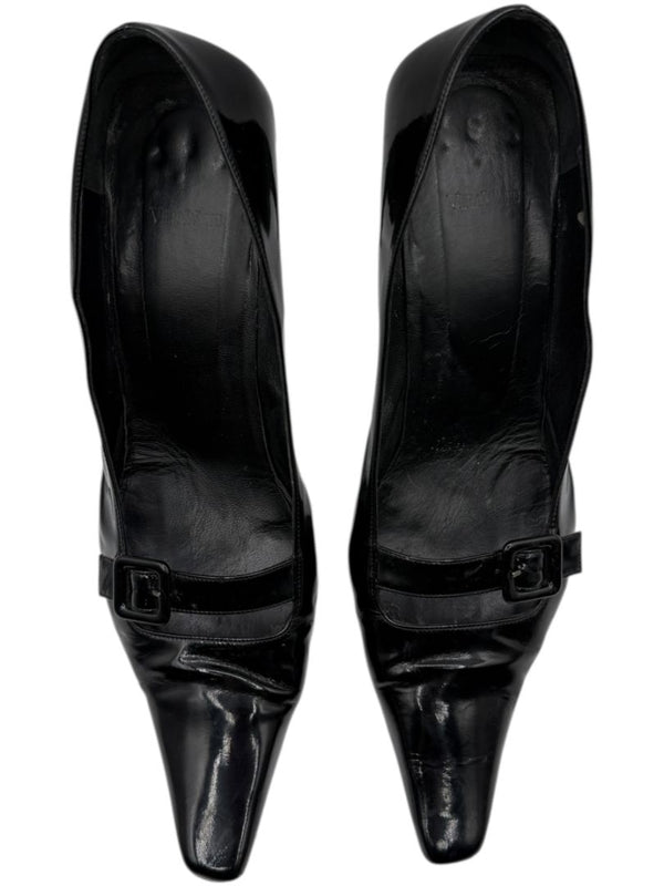 Vera Wang Black Patent Leather Buckle Heels – Size 10