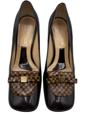 Louis Vuitton Brown Patent Leather Damier Accent Pumps Size 36.5
