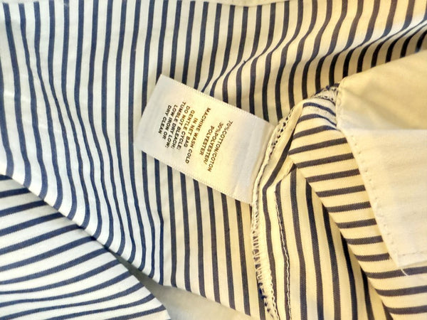 Lafayette 148 New York Navy & White Striped Sleeveless Shift Dress with Pockets – Size XL