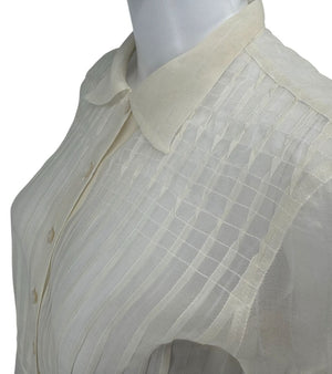 Giorgio Armani Sheer Silk-Blend Pleated Blouse – Size 38 – Made in Italy
