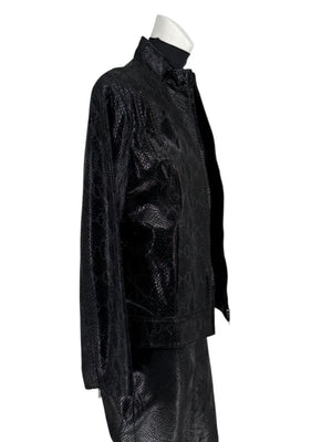 Adler Collection Black & Grey Faux Snake Embossed Leather Pantsuit – New with Tags