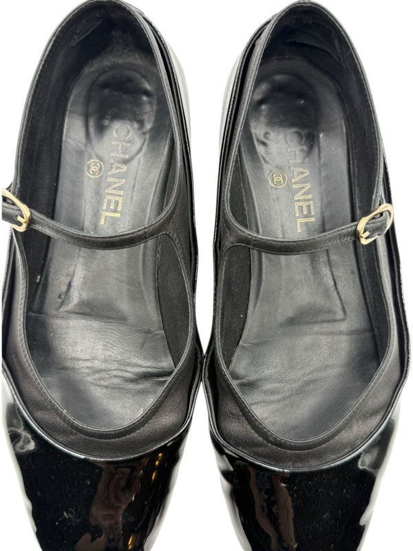 Chanel Patent Leather & Lambskin Mary Jane Ballet Flats – Size 41.5
