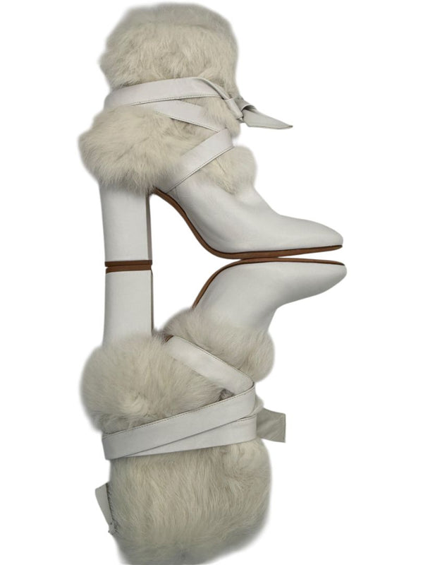 Alexandre Birman White Leather & Fur Ankle Booties – Size 39