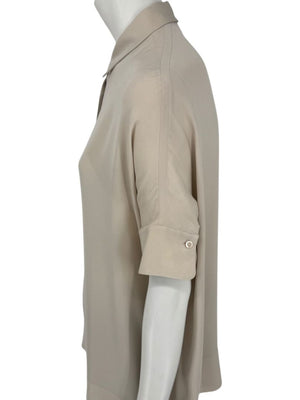 Loro Piana Taupe Silk Short-Sleeve Blouse – Large