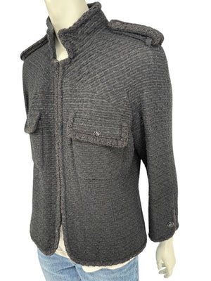 Chanel Women’s Black Textured Tweed Military-Inspired Jacket – Size 44