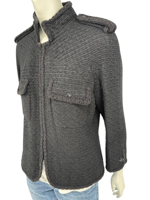 Chanel Women’s Black Textured Tweed Military-Inspired Jacket – Size 44