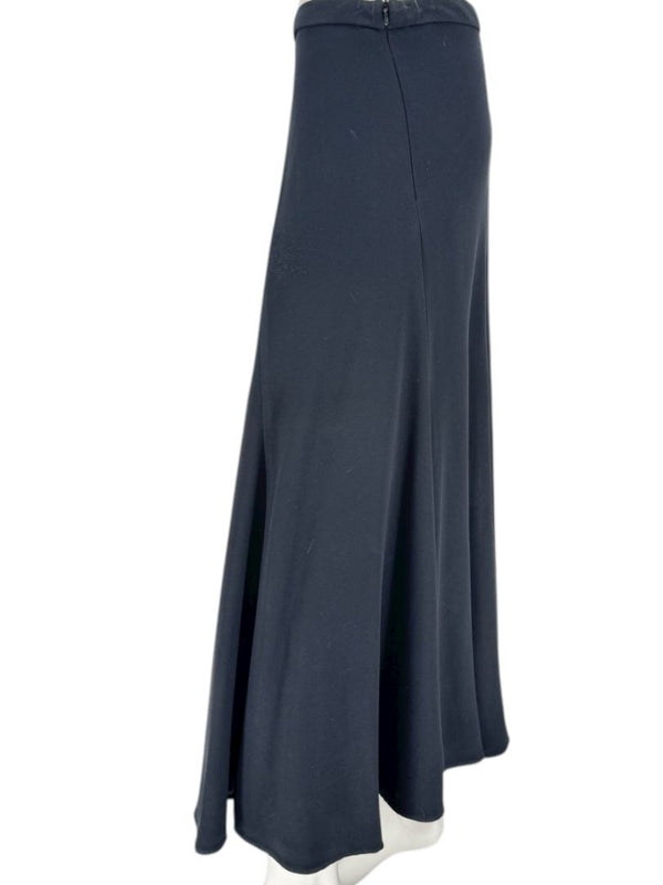 Carmen Marc Valvo Signature Black Acetate–Rayon Flared Midi Skirt – Size 10
