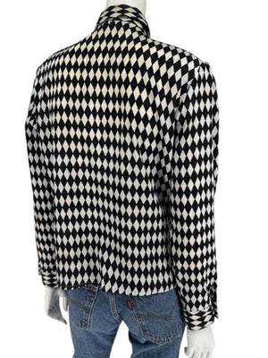 Cygnet Black & Ivory Harlequin Print Button-Up Blouse – Size 13