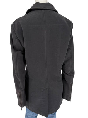 VJC Black Double-Breasted Asymmetric Zip Coat – Size 50