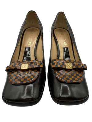 Louis Vuitton Brown Patent Leather Damier Accent Pumps Size 36.5
