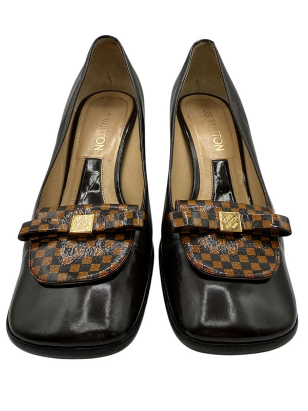 Louis Vuitton Brown Patent Leather Damier Accent Pumps Size 36.5