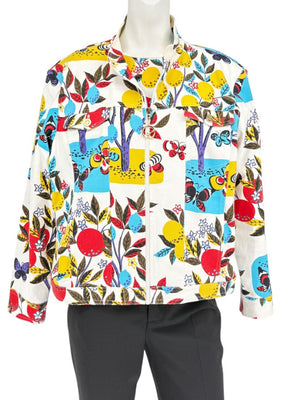 St. John Sport by Marie Gray Fruit & Butterfly Print T-Shirt &amp; Denim-Style Jacket Set – Size XL