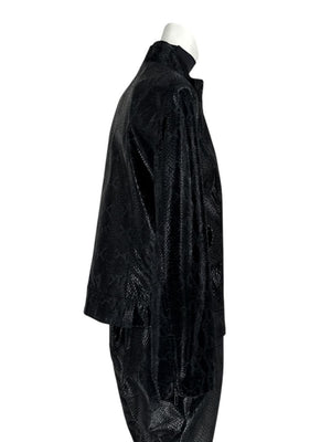 Adler Collection Black & Grey Faux Snake Embossed Leather Pantsuit – New with Tags