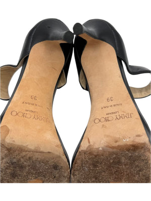 Jimmy Choo Black Leather High Heel Sandals - Size 39