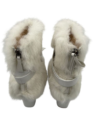 Alexandre Birman White Leather & Fur Ankle Booties – Size 39